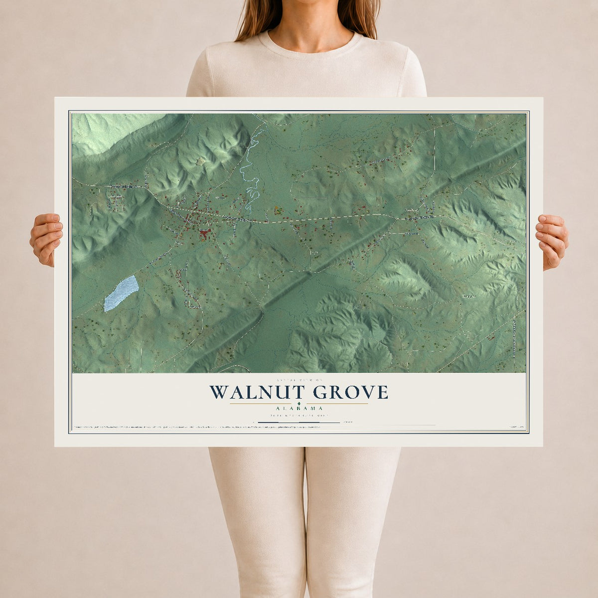 Map of Walnut Grove, Alabama, 24 x 36 inch unframed archival matte print
