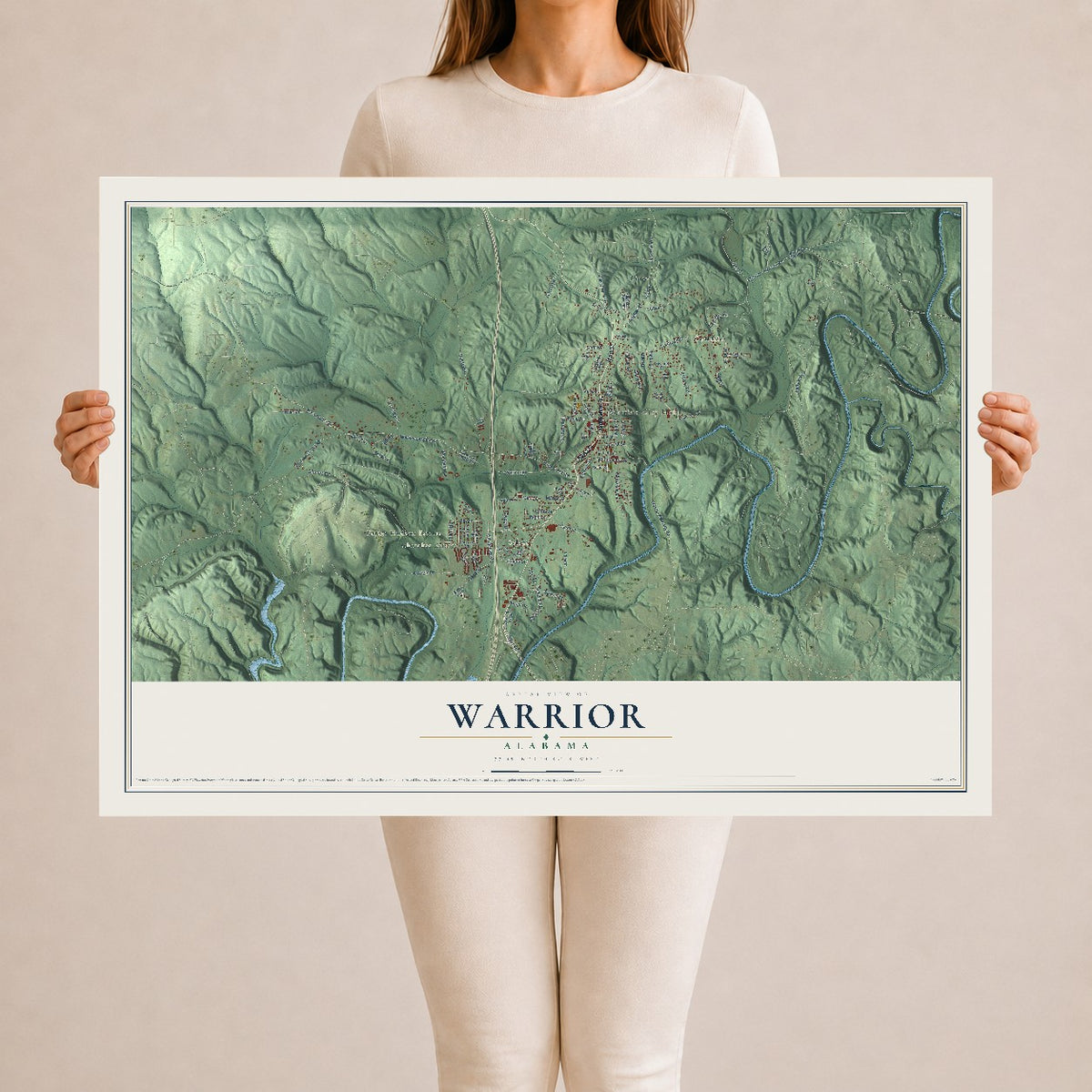Map of Warrior, Alabama, 24 x 36 inch unframed archival matte print