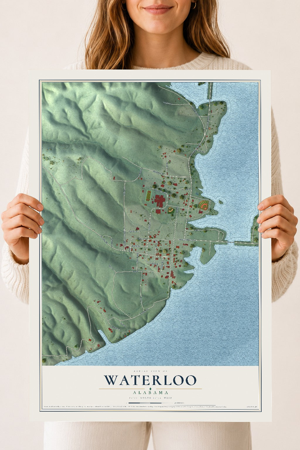 Map of Waterloo, Alabama, 18 x 24 inch unframed archival matte print