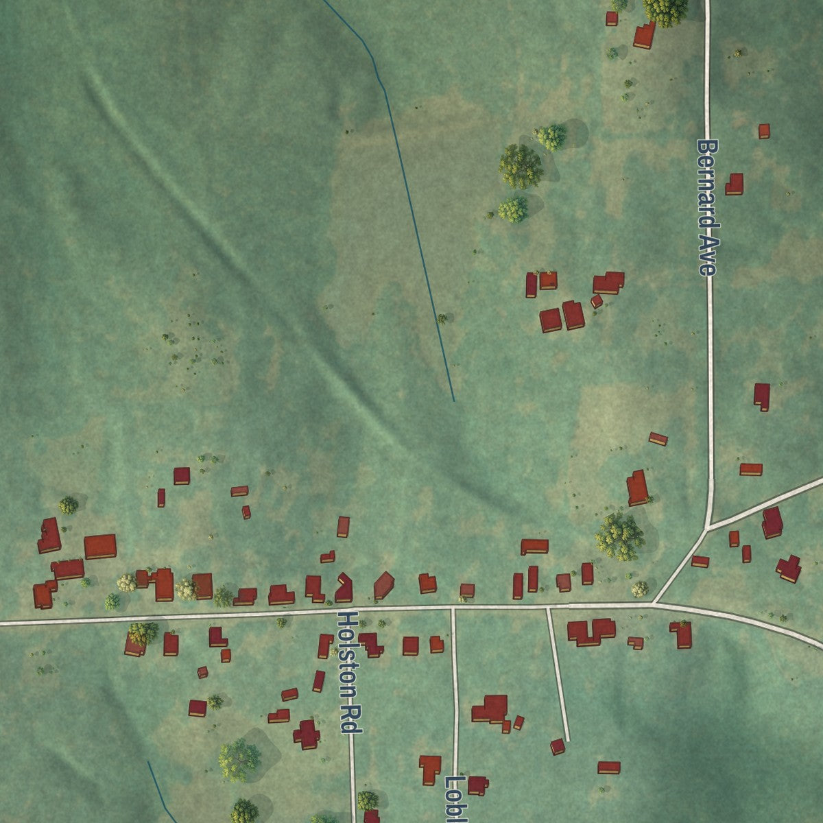 Second close-up of the map of Waverly, Alabama print showing more streets and buildings