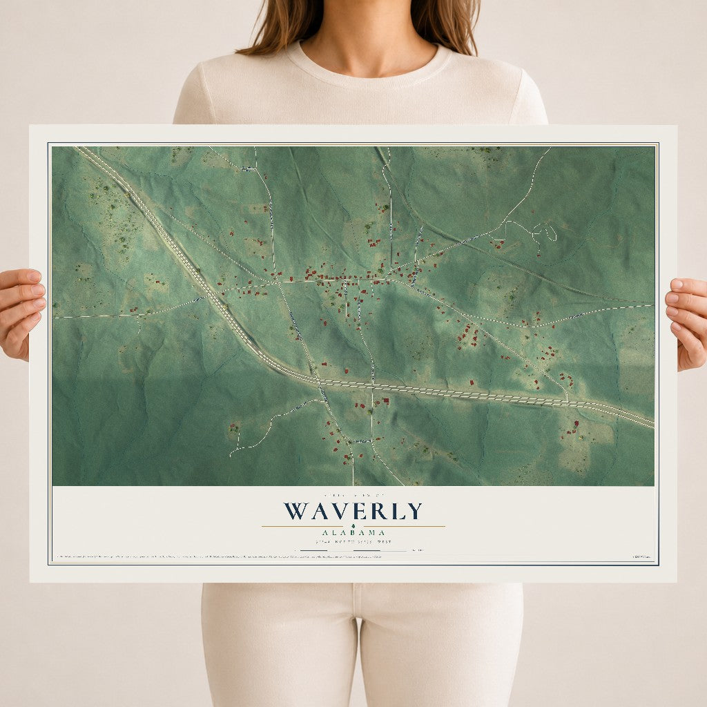 Map of Waverly, Alabama, 18 x 24 inch unframed archival matte print
