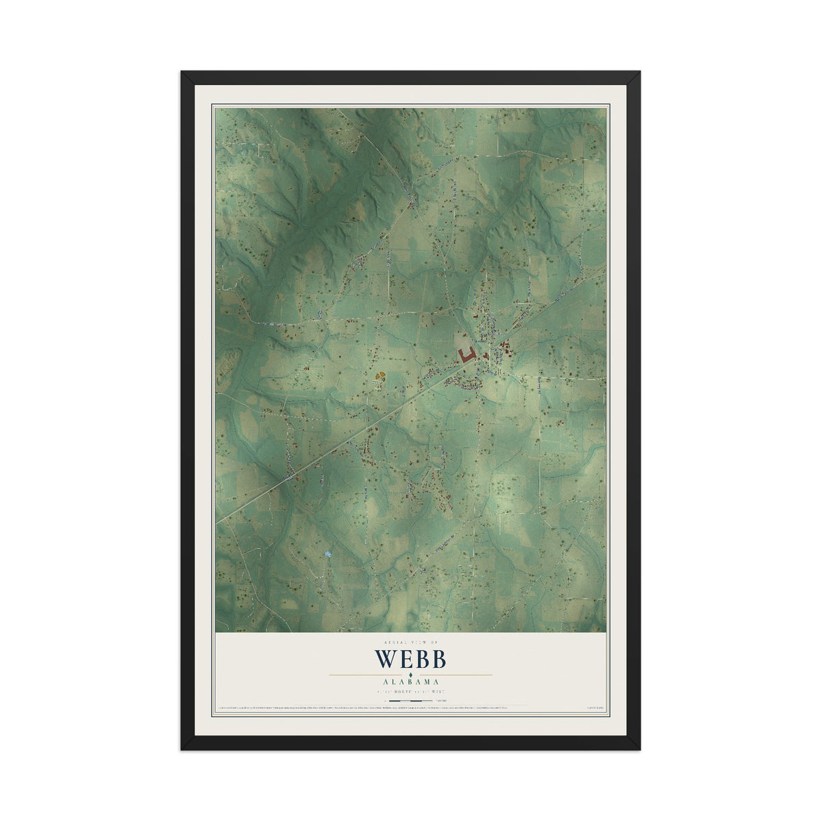 Map of Webb, Alabama, 12 x 18 inch print in a black wood frame