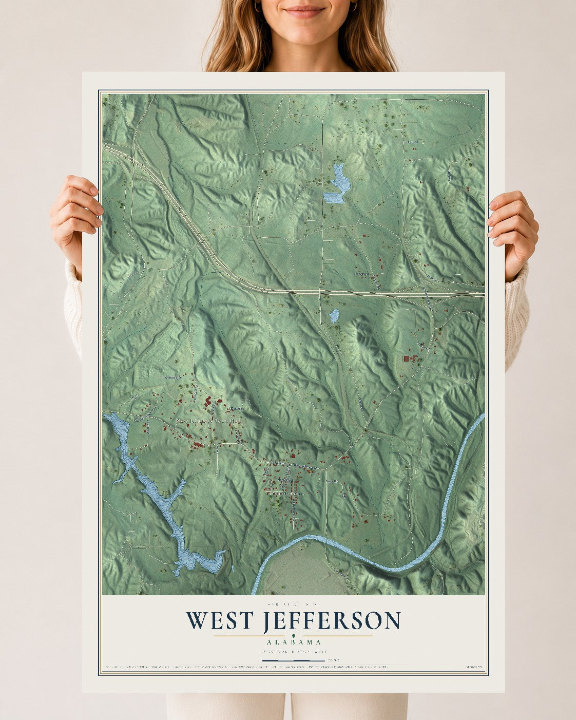 Map of West Jefferson, Alabama, 24 x 36 inch unframed archival matte print