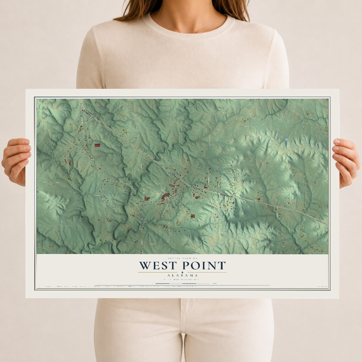 Map of West Point, Alabama, 12 x 18 inch unframed archival matte print