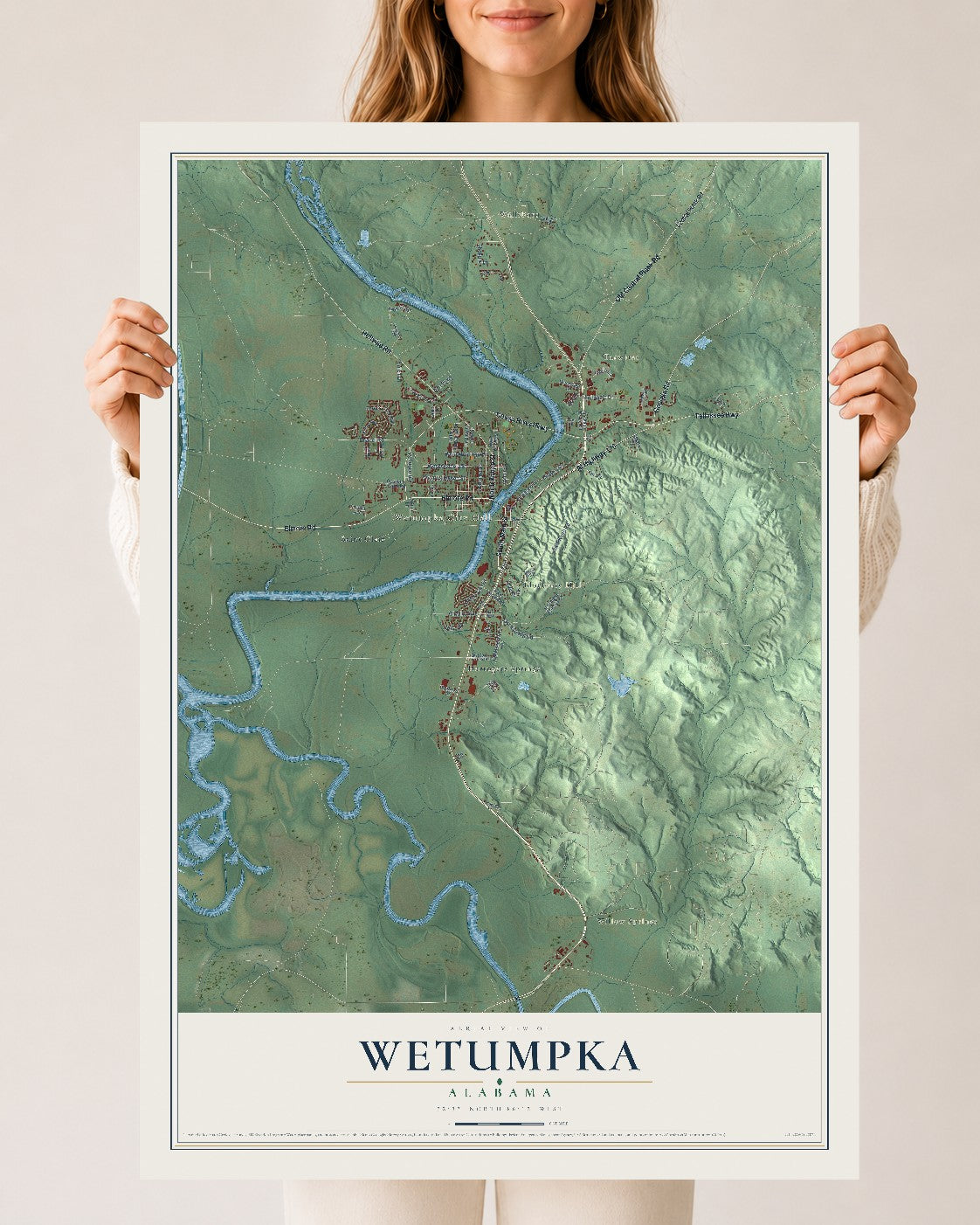 Map of Wetumpka, Alabama, 24 x 36 inch unframed archival matte print