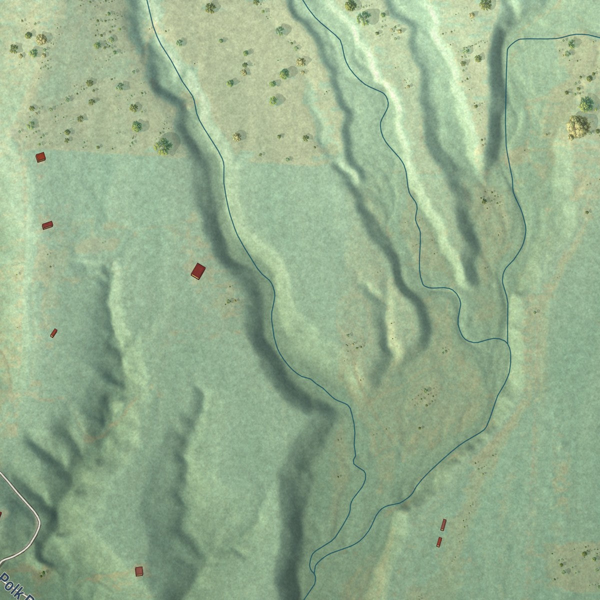 Close-up of the map of Acorn, Arkansas print showing street and building detail