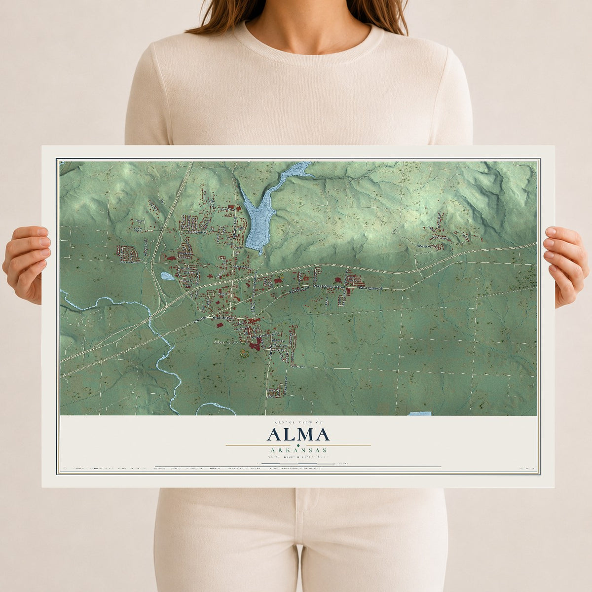 Map of Alma, Arkansas, 12 x 18 inch unframed archival matte print