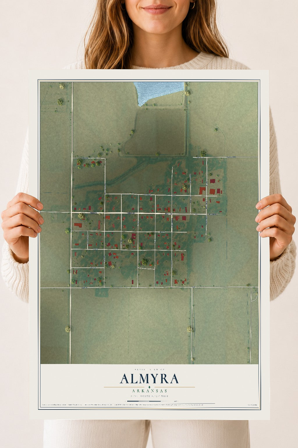 Map of Almyra, Arkansas, 18 x 24 inch unframed archival matte print