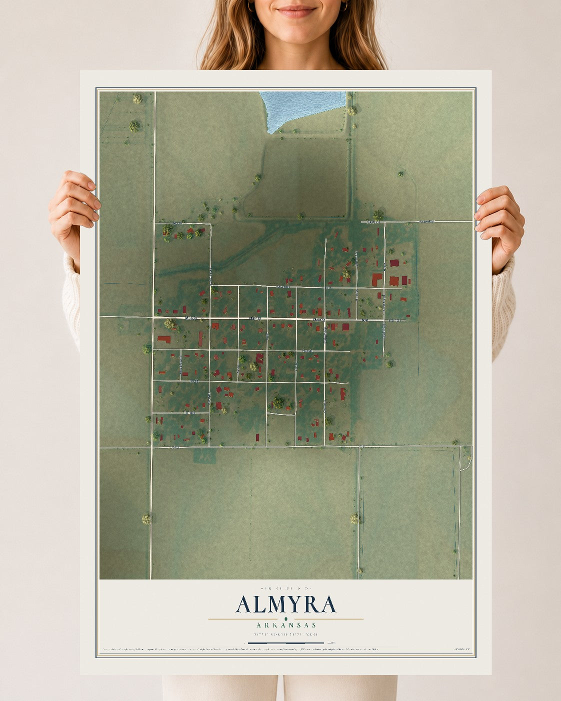 Map of Almyra, Arkansas, 24 x 36 inch unframed archival matte print