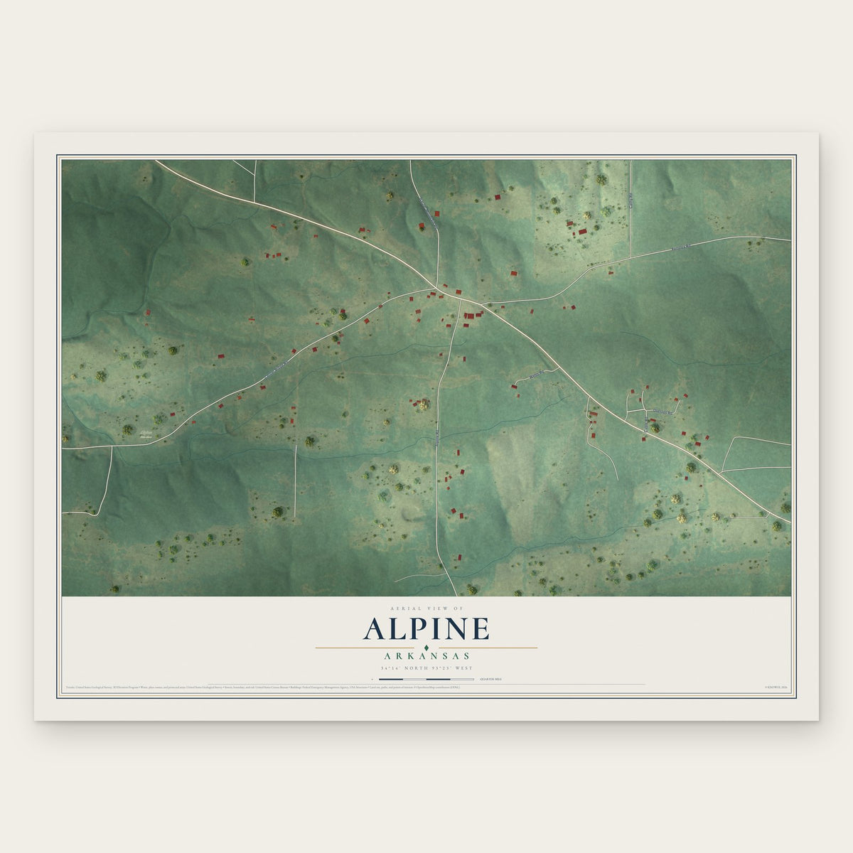 Alpine, Arkansas map print, the full design