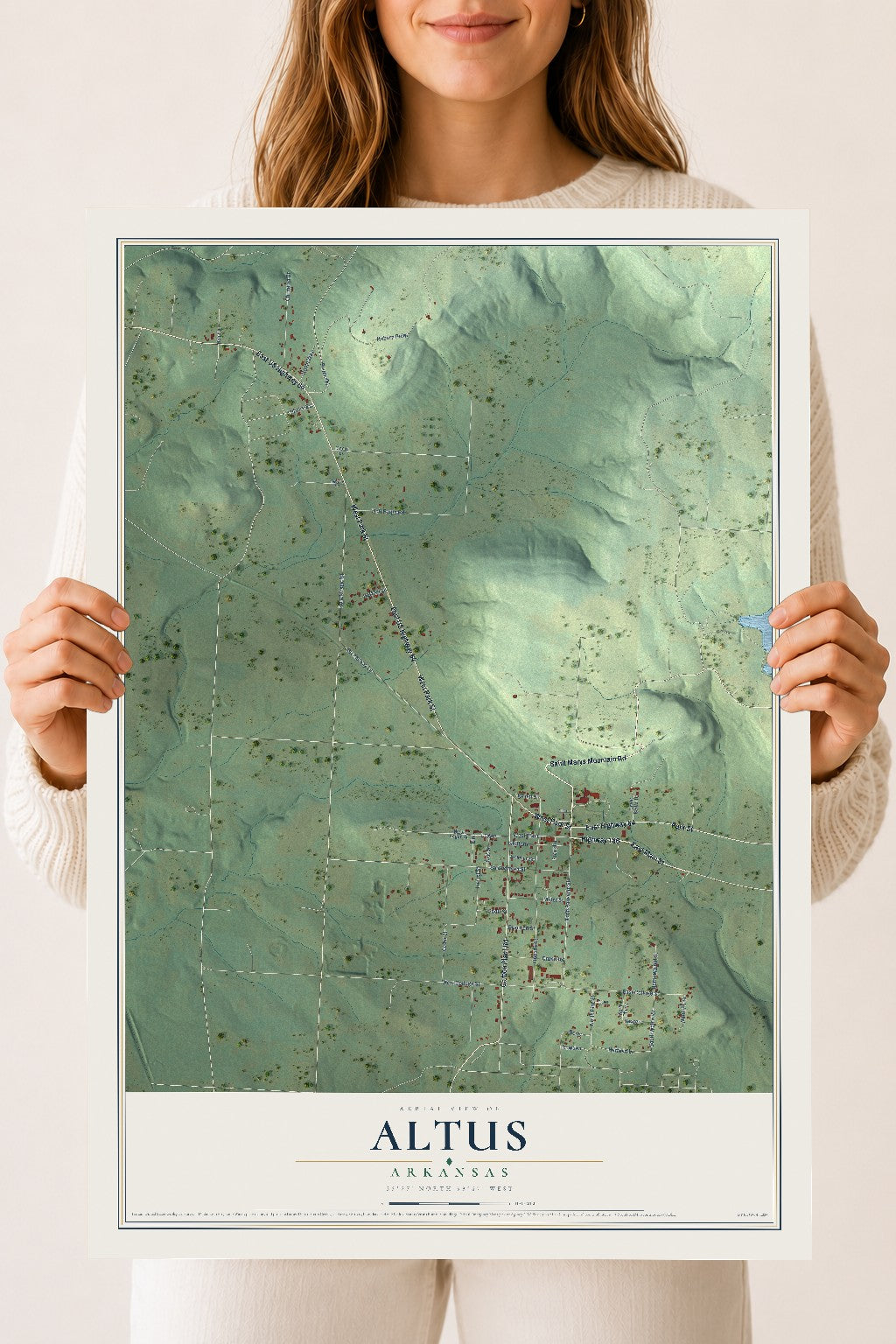 Map of Altus, Arkansas, 18 x 24 inch unframed archival matte print