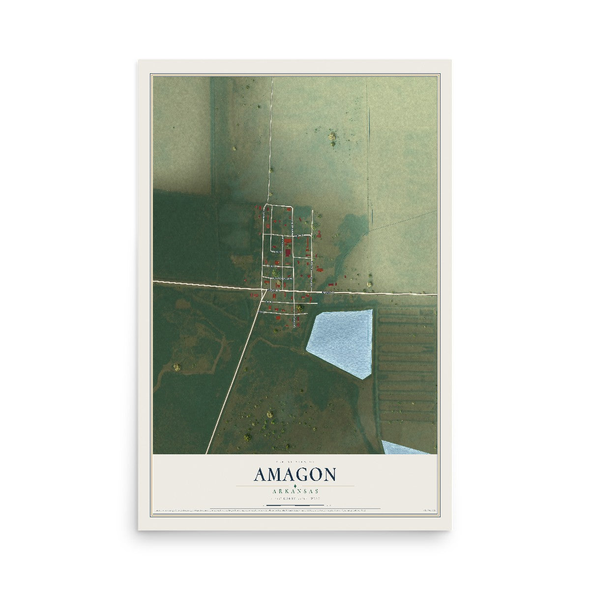 Map of Amagon, Arkansas, 12 x 18 inch unframed archival matte print