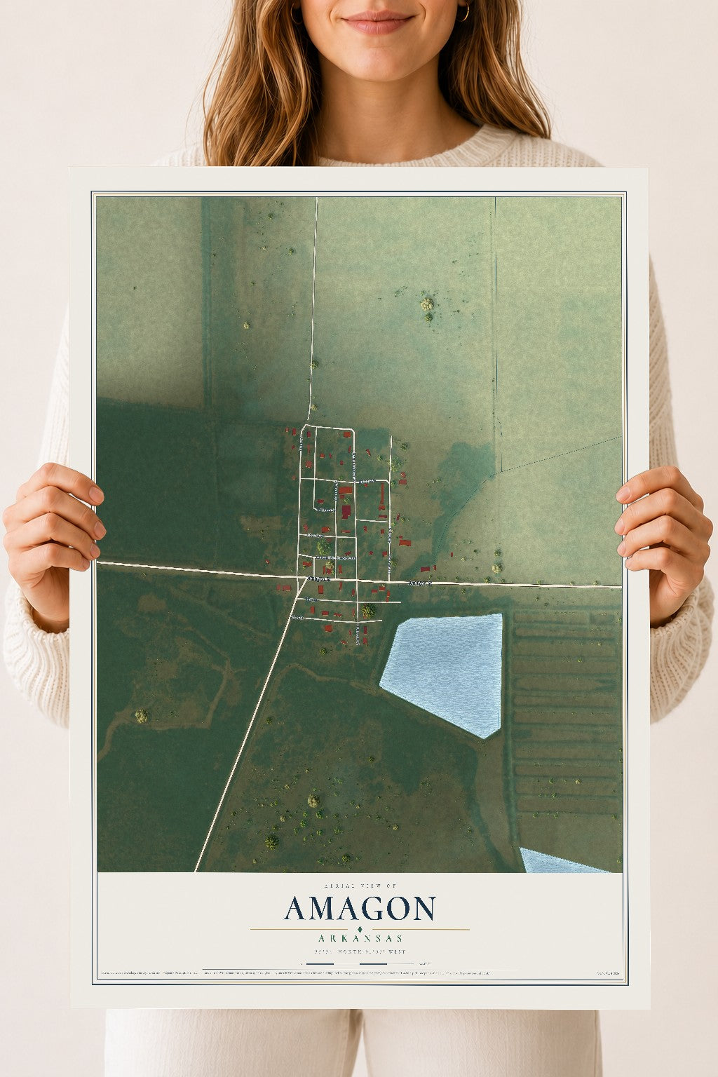Map of Amagon, Arkansas, 18 x 24 inch unframed archival matte print