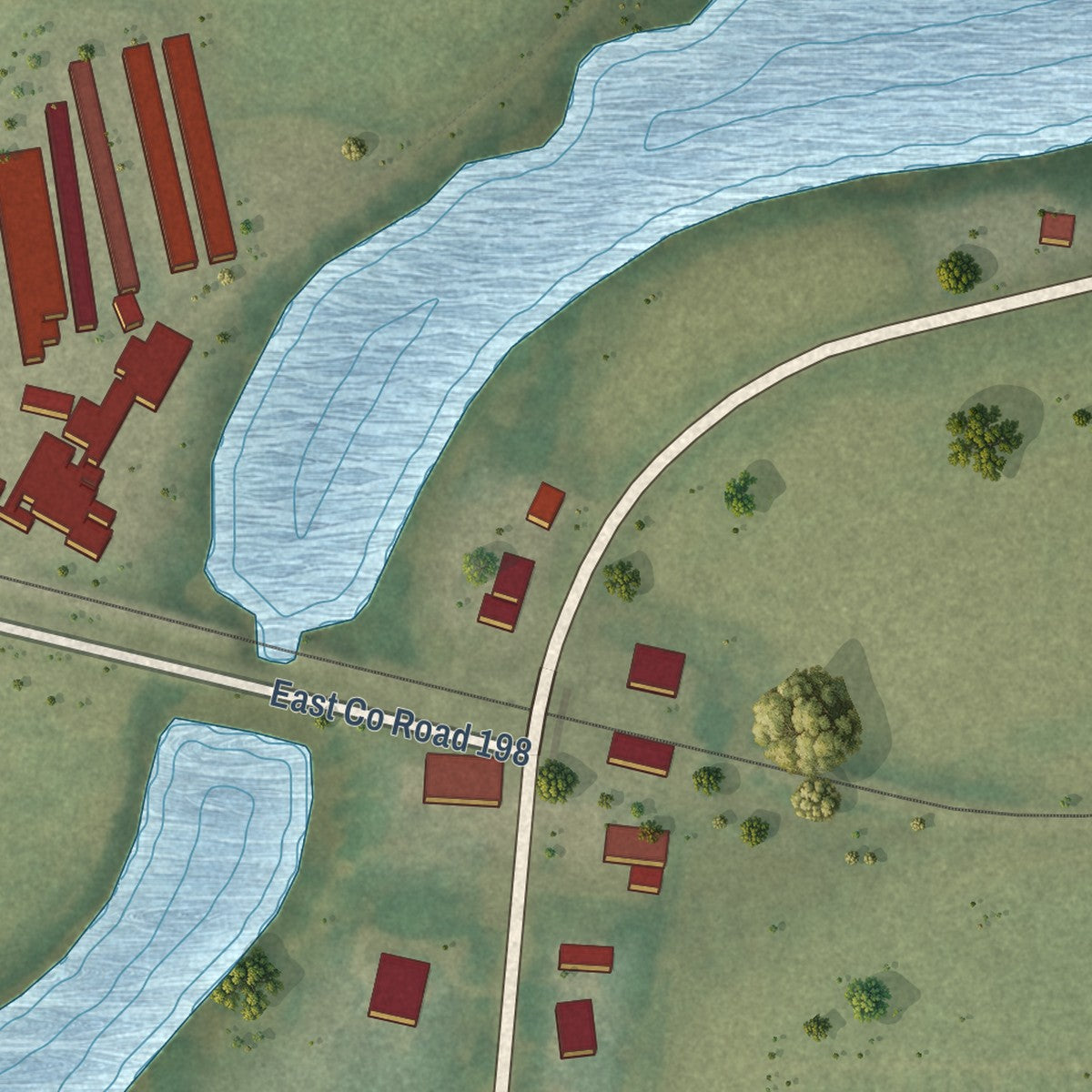 Close-up of the map of Armorel, Arkansas print showing street and building detail