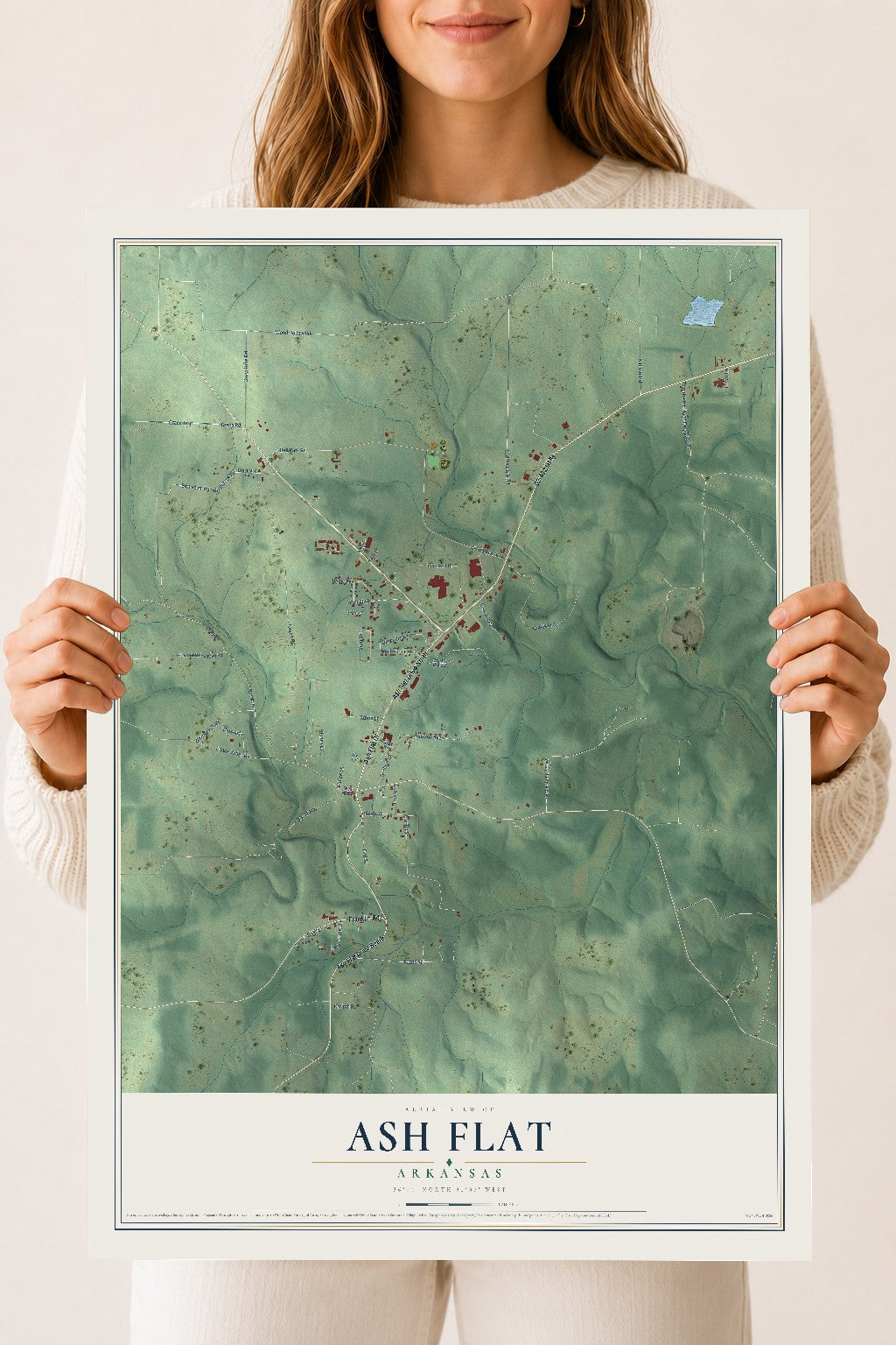 Map of Ash Flat, Arkansas, 18 x 24 inch unframed archival matte print