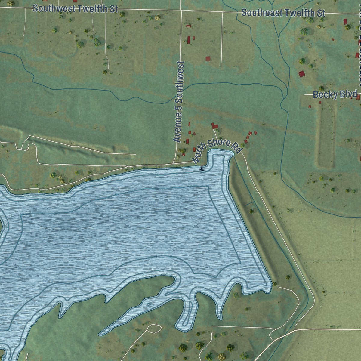 Second close-up of the map of Atkins, Arkansas print showing more streets and buildings