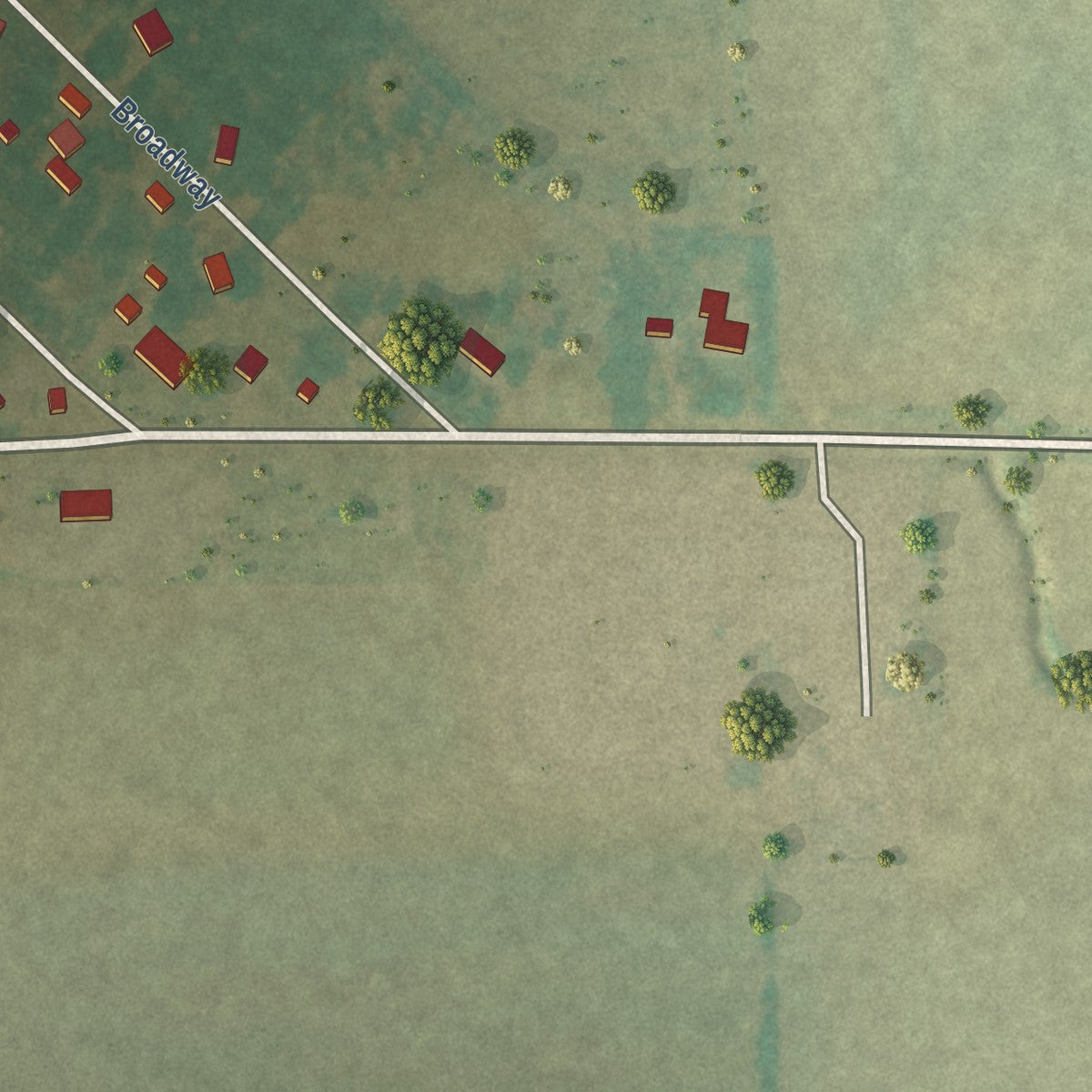 Second close-up of the map of Aubrey, Arkansas print showing more streets and buildings