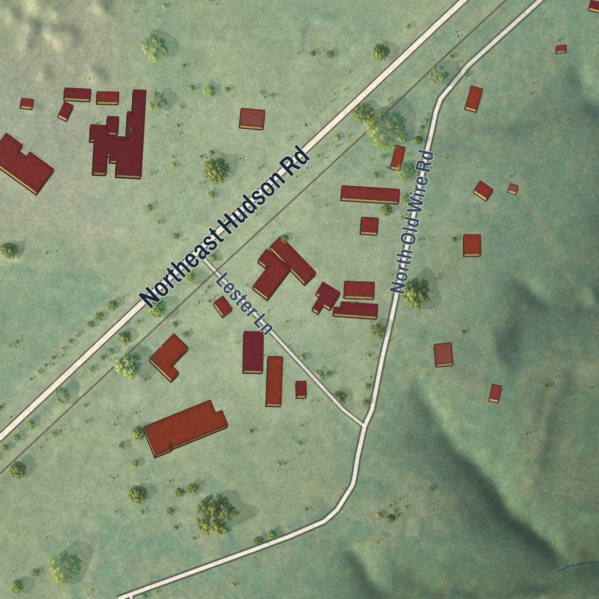 Second close-up of the map of Avoca, Arkansas print showing more streets and buildings