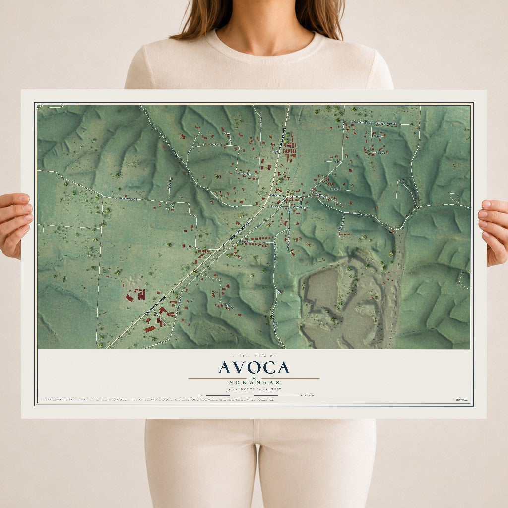 Map of Avoca, Arkansas, 18 x 24 inch unframed archival matte print