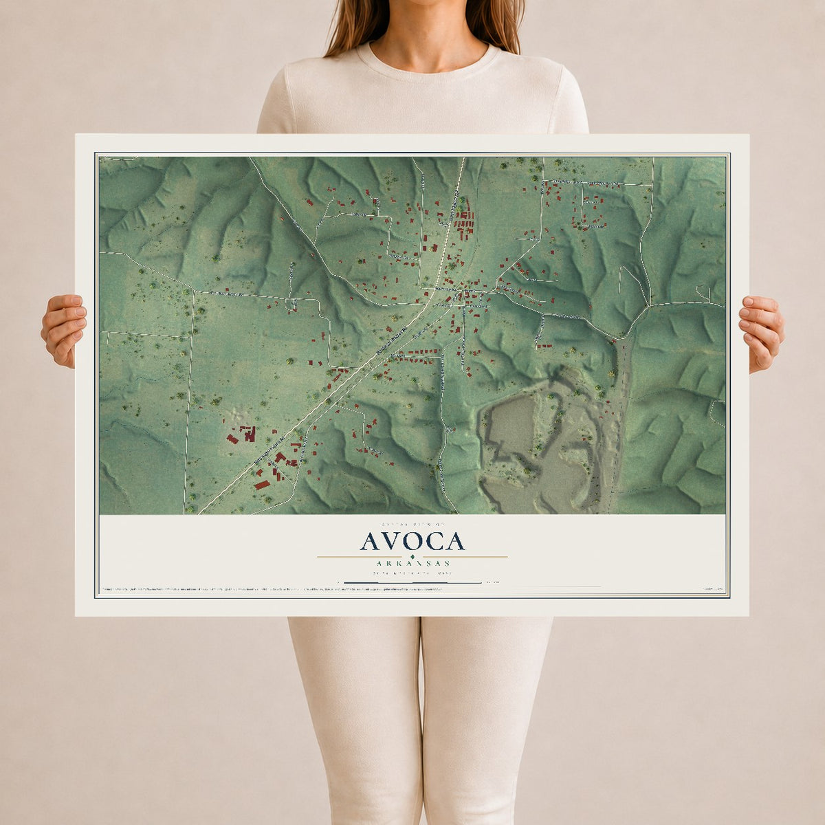 Map of Avoca, Arkansas, 24 x 36 inch unframed archival matte print