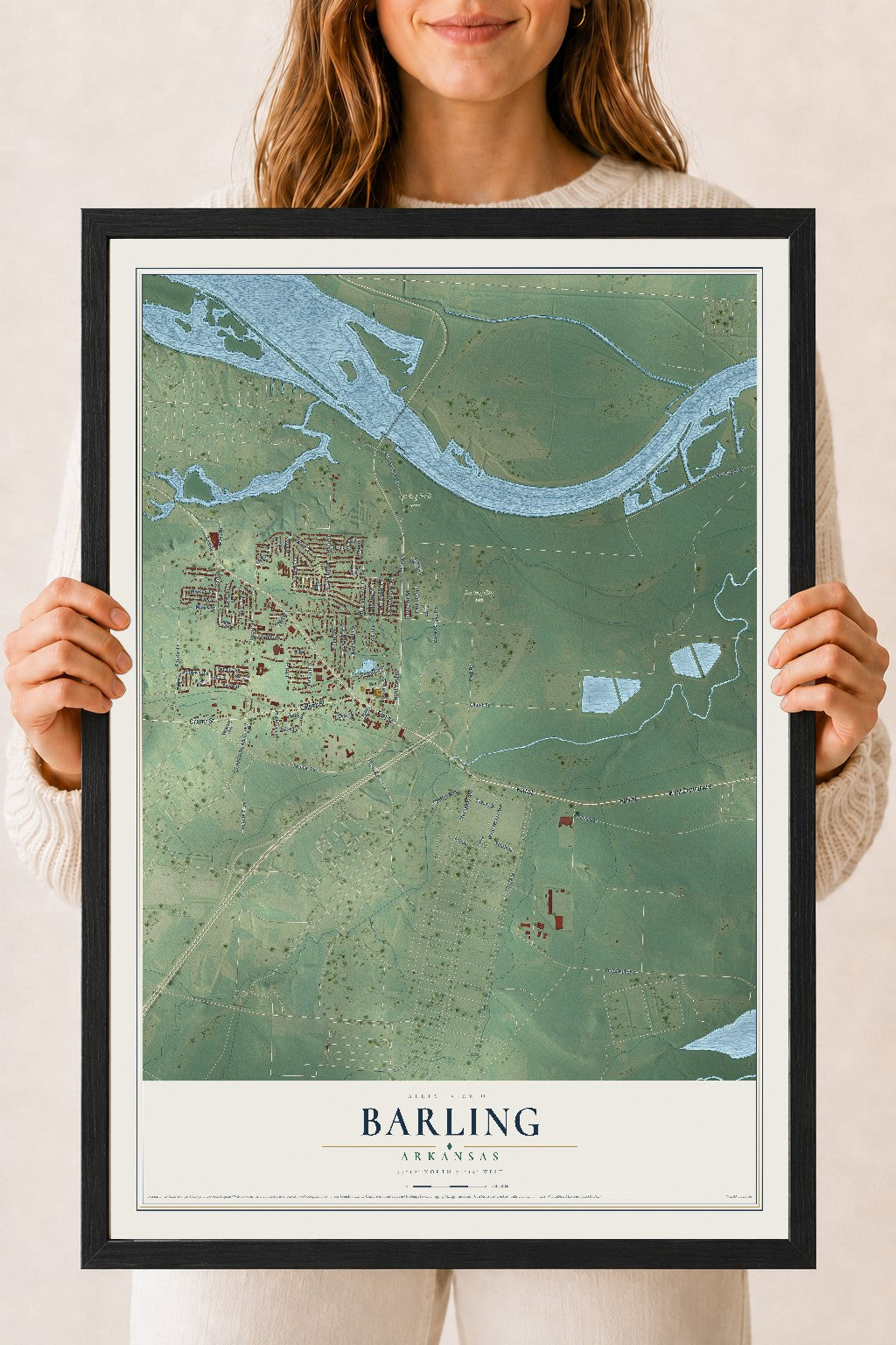 Map of Barling, Arkansas, 18 x 24 inch print in a black wood frame
