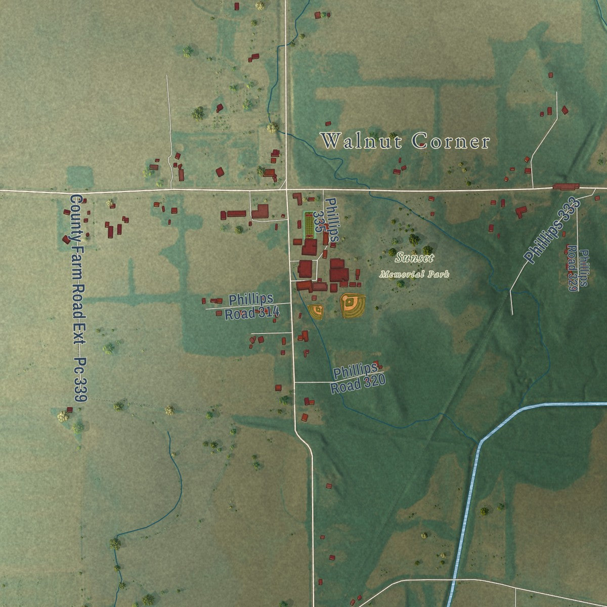 Close-up of the map of Barton, Arkansas print showing street and building detail