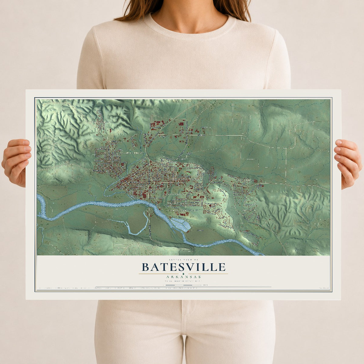 Map of Batesville, Arkansas, 12 x 18 inch unframed archival matte print