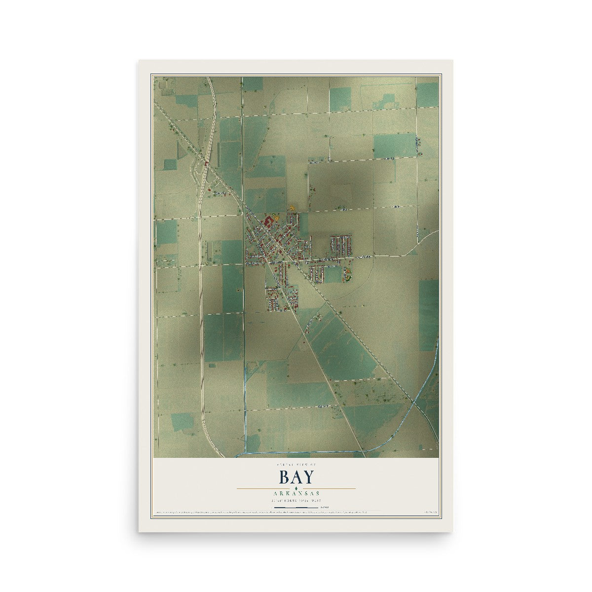 Map of Bay, Arkansas, 12 x 18 inch unframed archival matte print