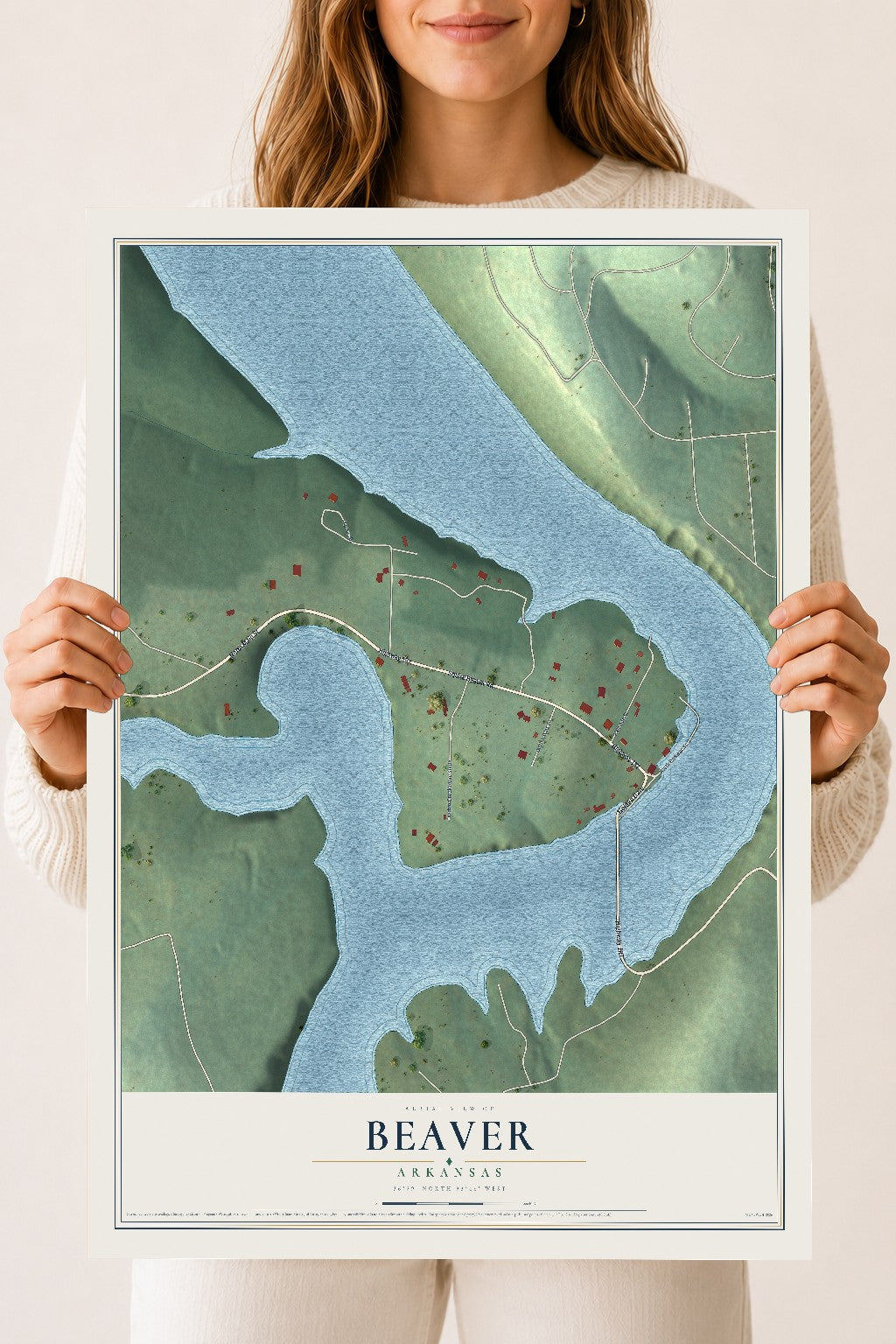 Map of Beaver, Arkansas, 18 x 24 inch unframed archival matte print