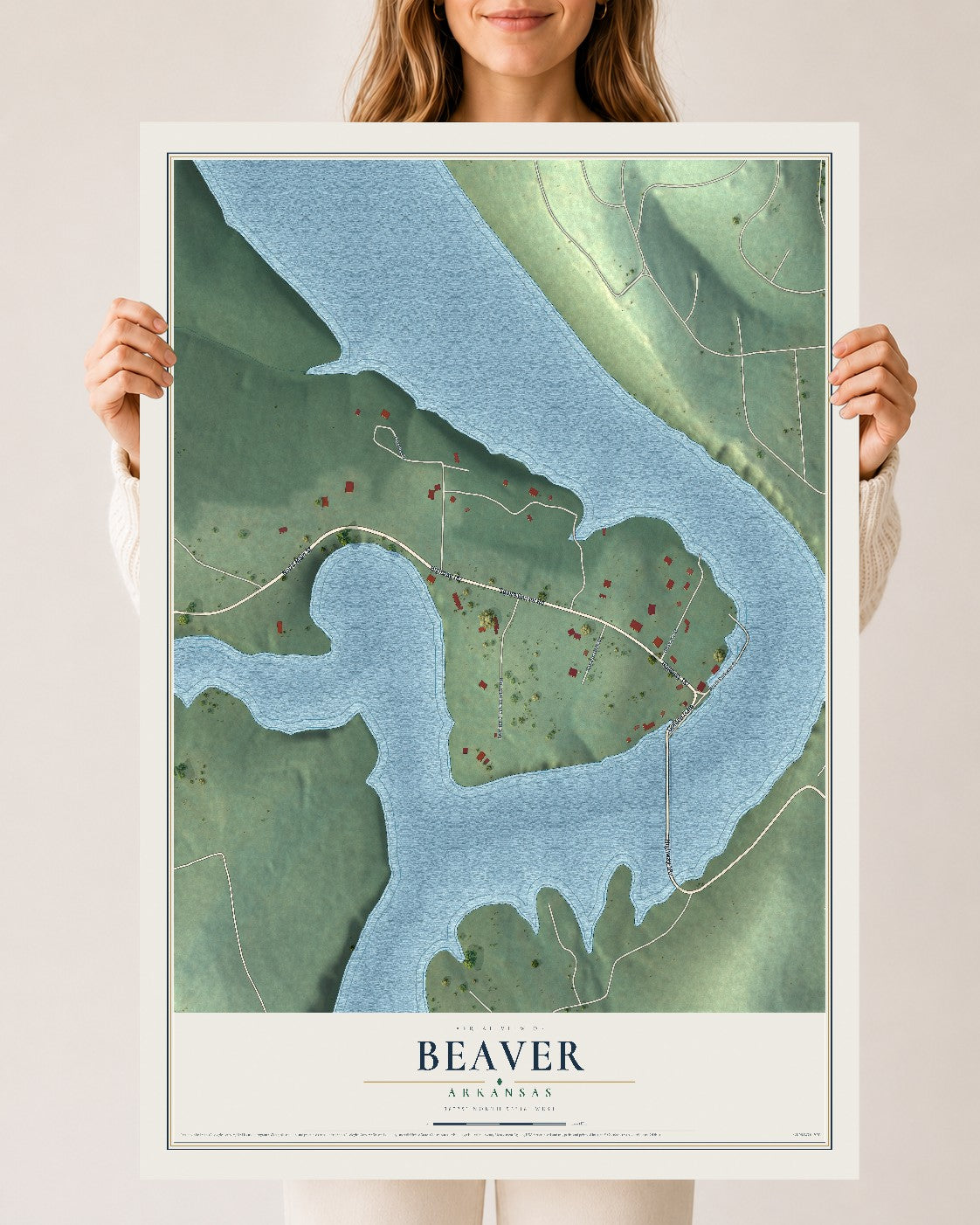 Map of Beaver, Arkansas, 24 x 36 inch unframed archival matte print