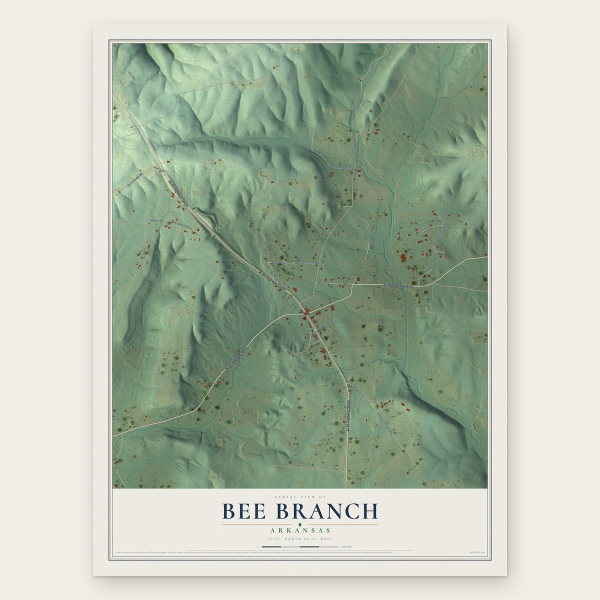 Bee Branch, Arkansas map print, the full design