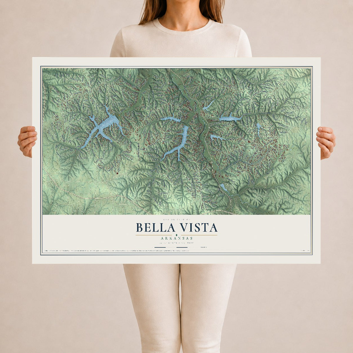 Map of Bella Vista, Arkansas, 24 x 36 inch unframed archival matte print