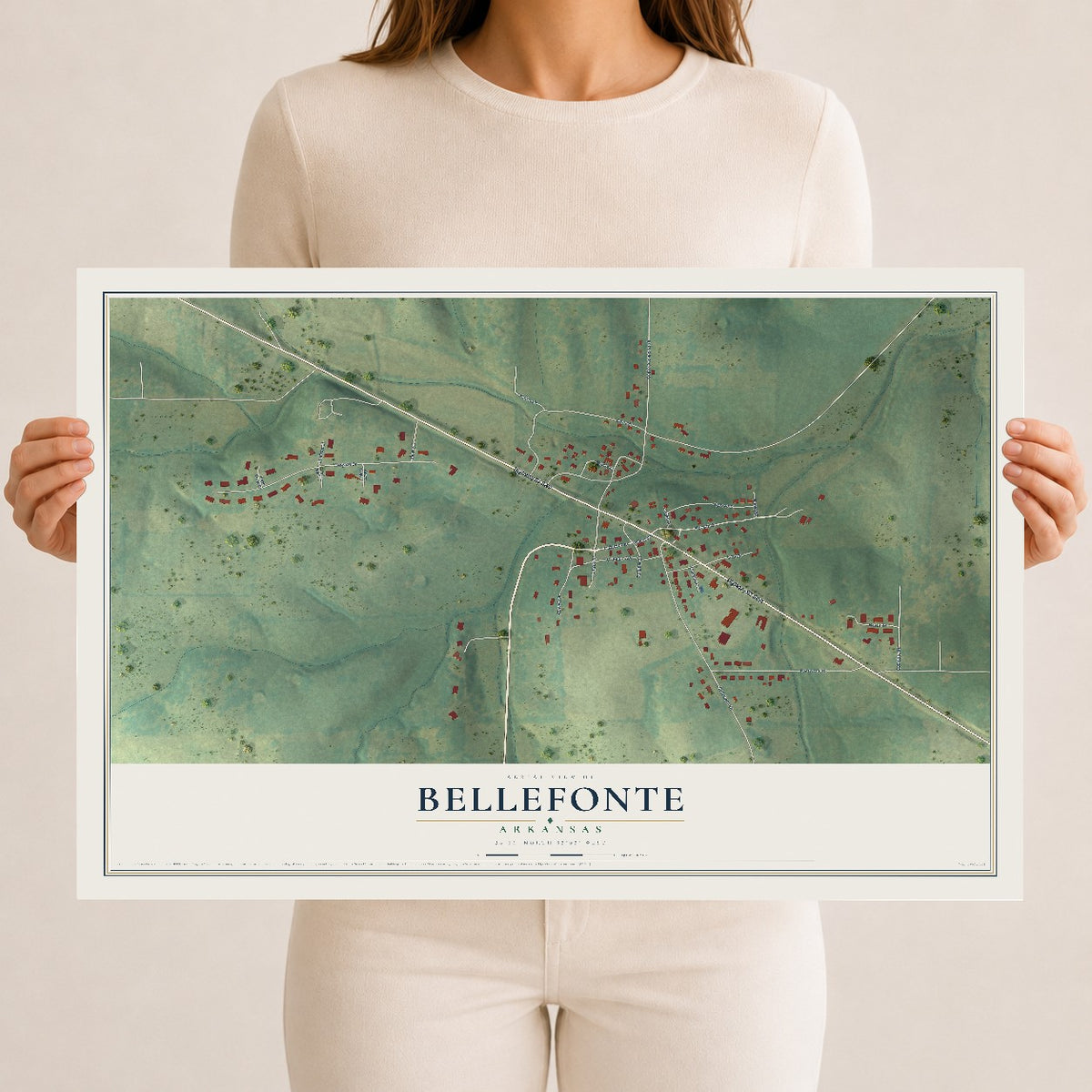 Map of Bellefonte, Arkansas, 12 x 18 inch unframed archival matte print