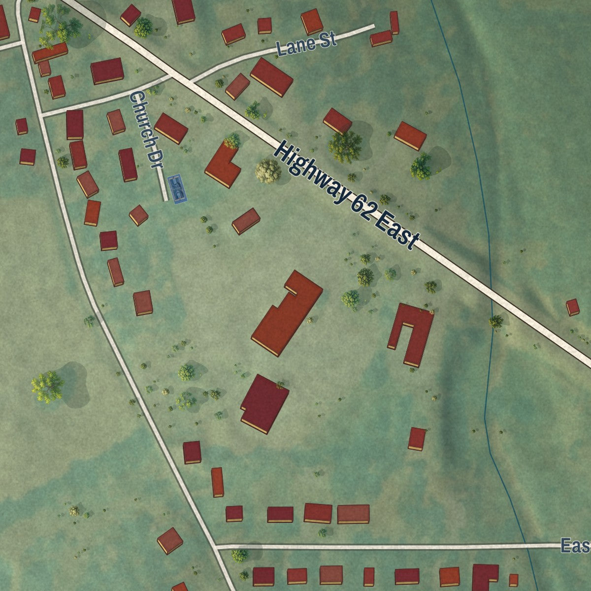 Close-up of the map of Bellefonte, Arkansas print showing street and building detail