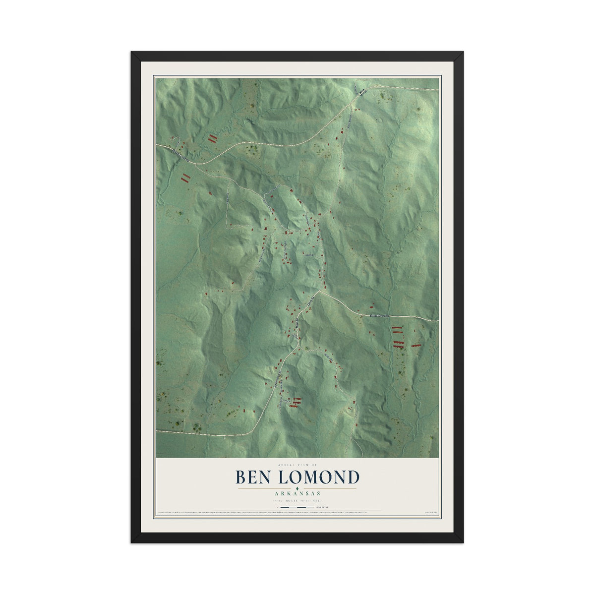 Map of Ben Lomond, Arkansas, 12 x 18 inch print in a black wood frame