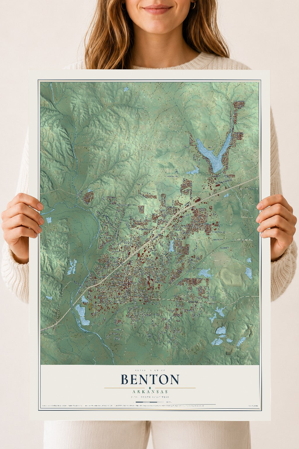 Map of Benton, Arkansas, 18 x 24 inch unframed archival matte print