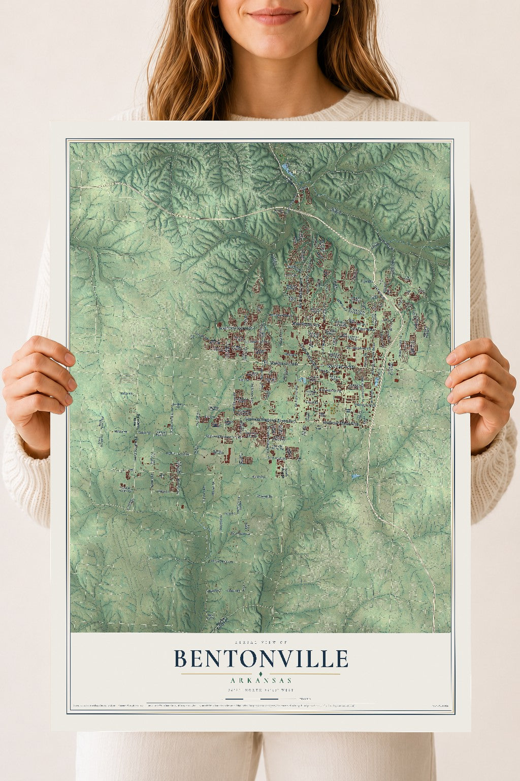 Map of Bentonville, Arkansas, 18 x 24 inch unframed archival matte print