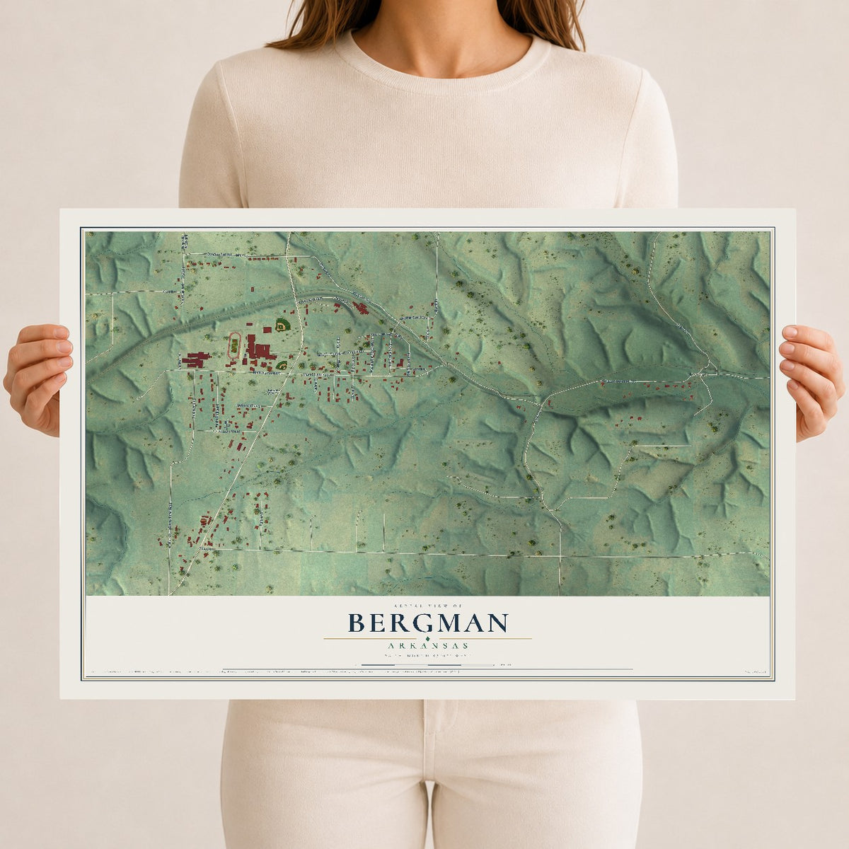 Map of Bergman, Arkansas, 12 x 18 inch unframed archival matte print