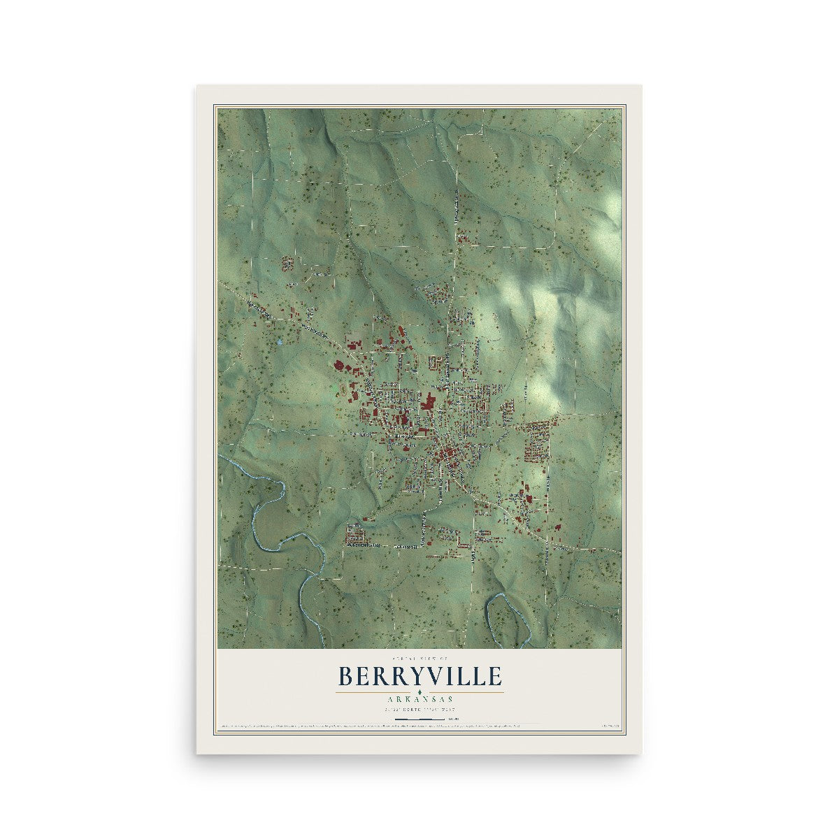 Map of Berryville, Arkansas, 12 x 18 inch unframed archival matte print