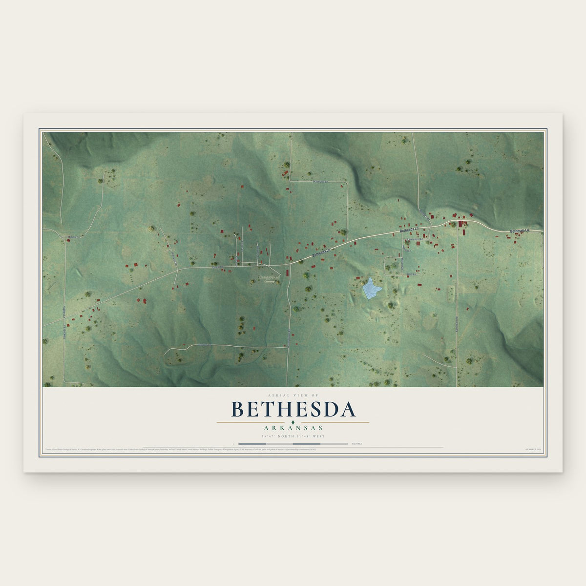 Bethesda, Arkansas map print, the full design
