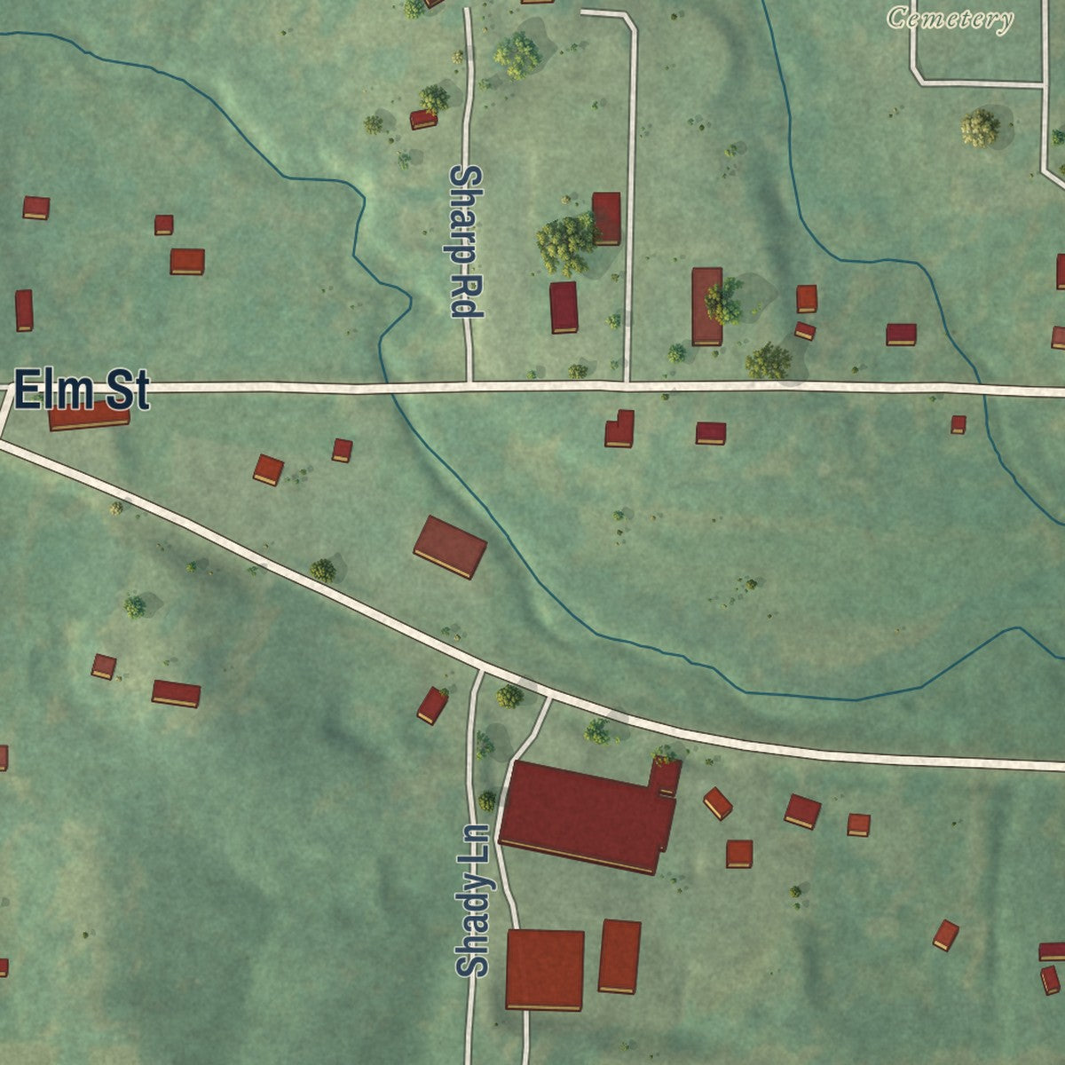 Second close-up of the map of Black Rock, Arkansas print showing more streets and buildings
