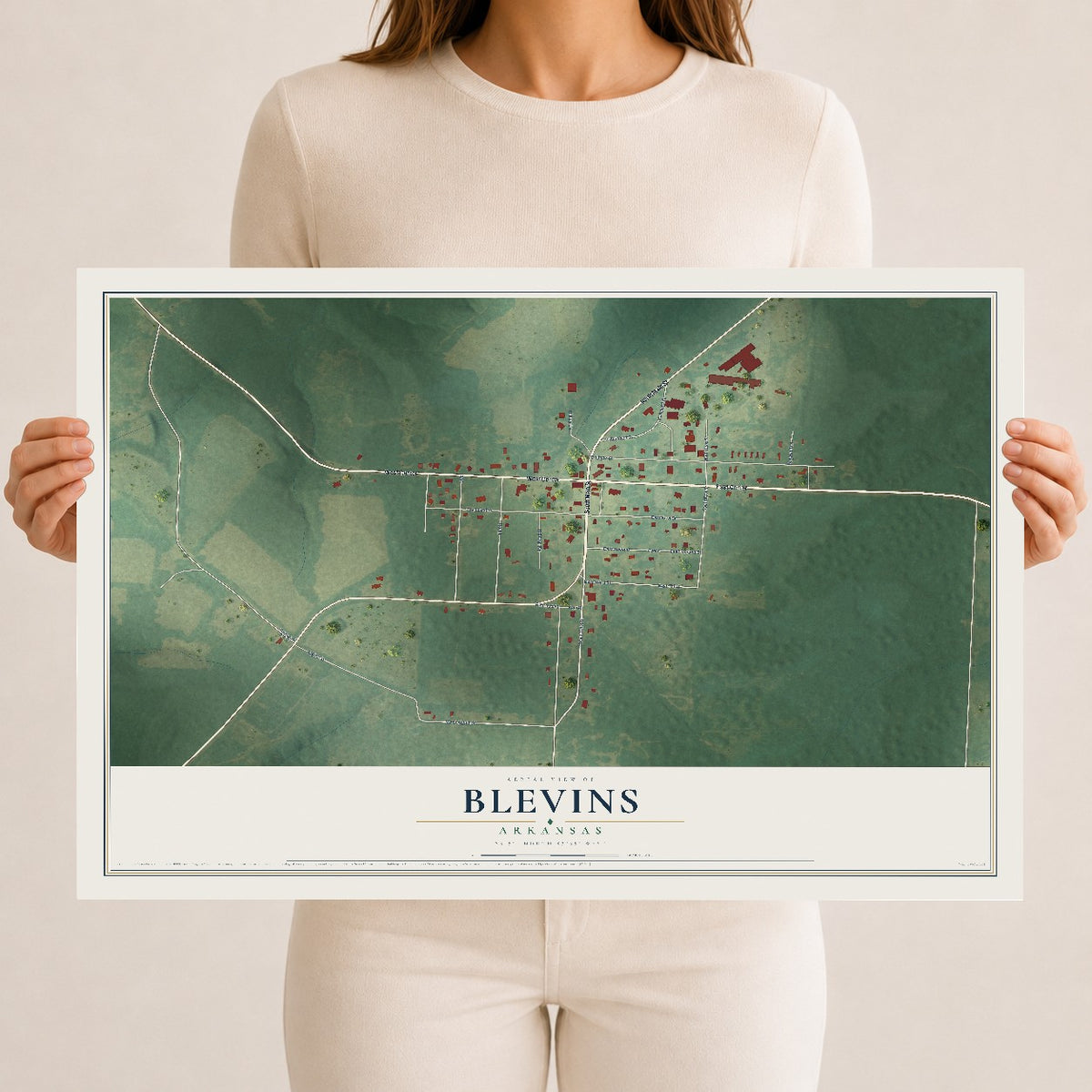 Map of Blevins, Arkansas, 12 x 18 inch unframed archival matte print
