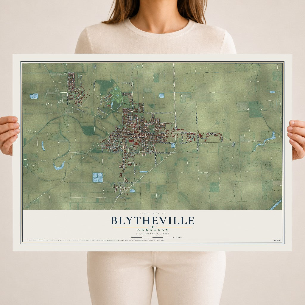 Map of Blytheville, Arkansas, 18 x 24 inch unframed archival matte print