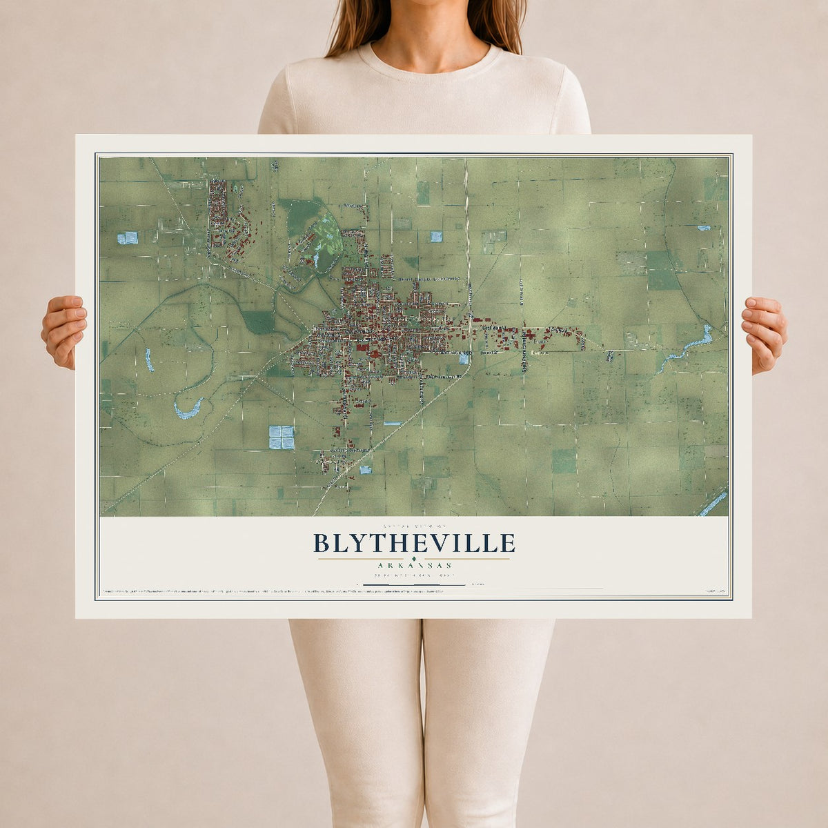 Map of Blytheville, Arkansas, 24 x 36 inch unframed archival matte print