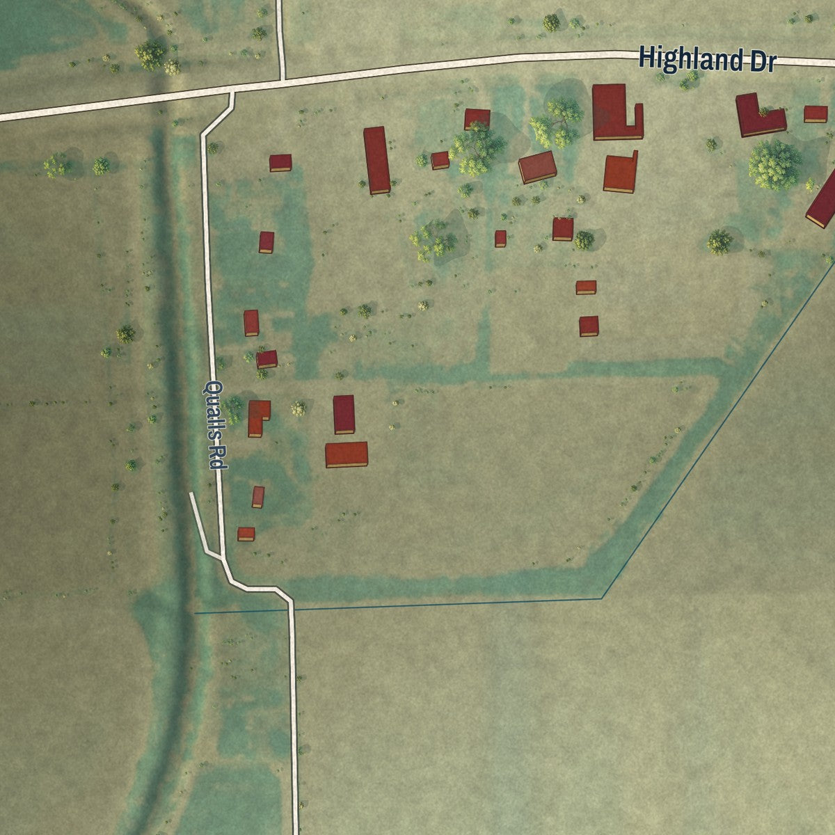 Close-up of the map of Bowman, Arkansas print showing street and building detail