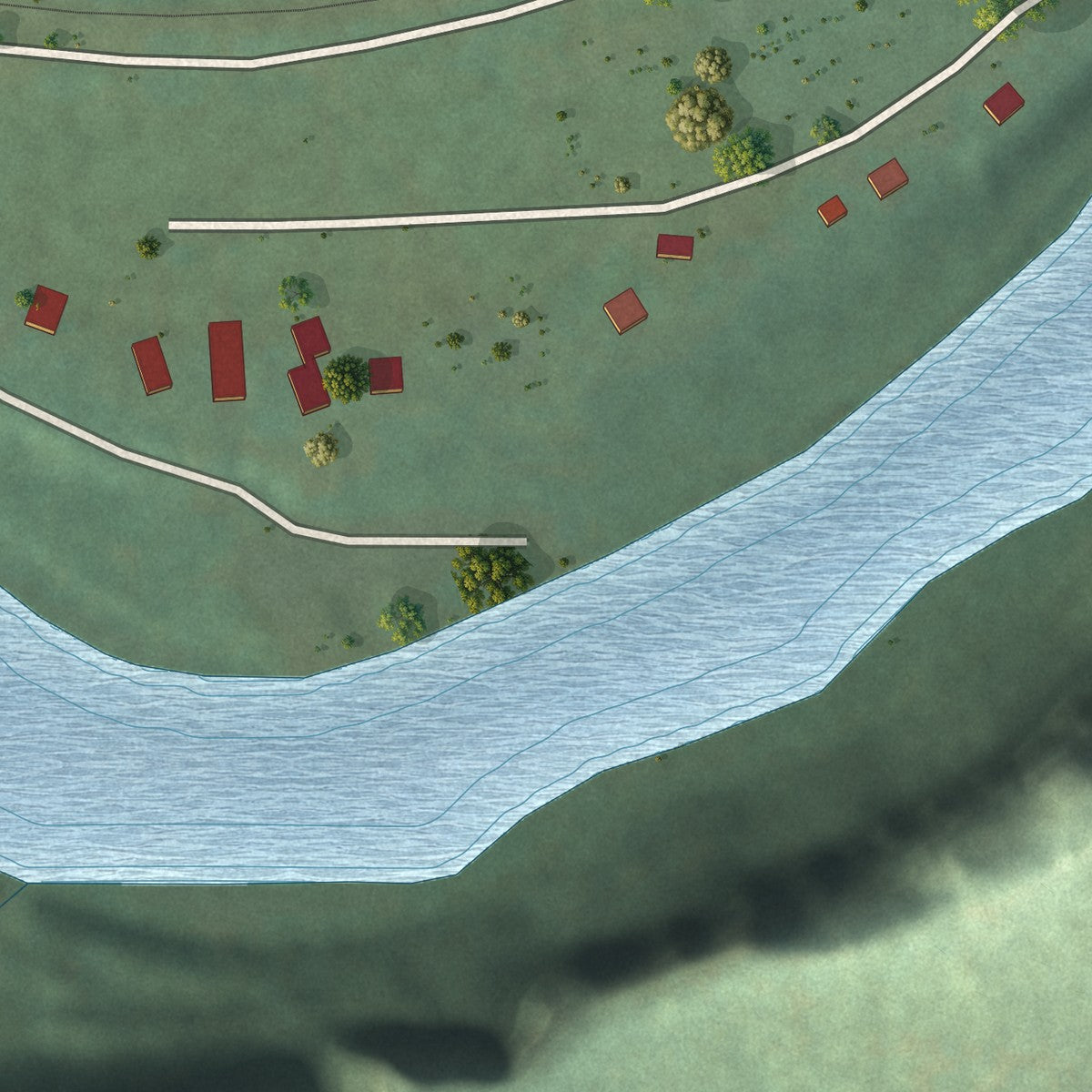 Close-up of the map of Buffalo City, Arkansas print showing street and building detail