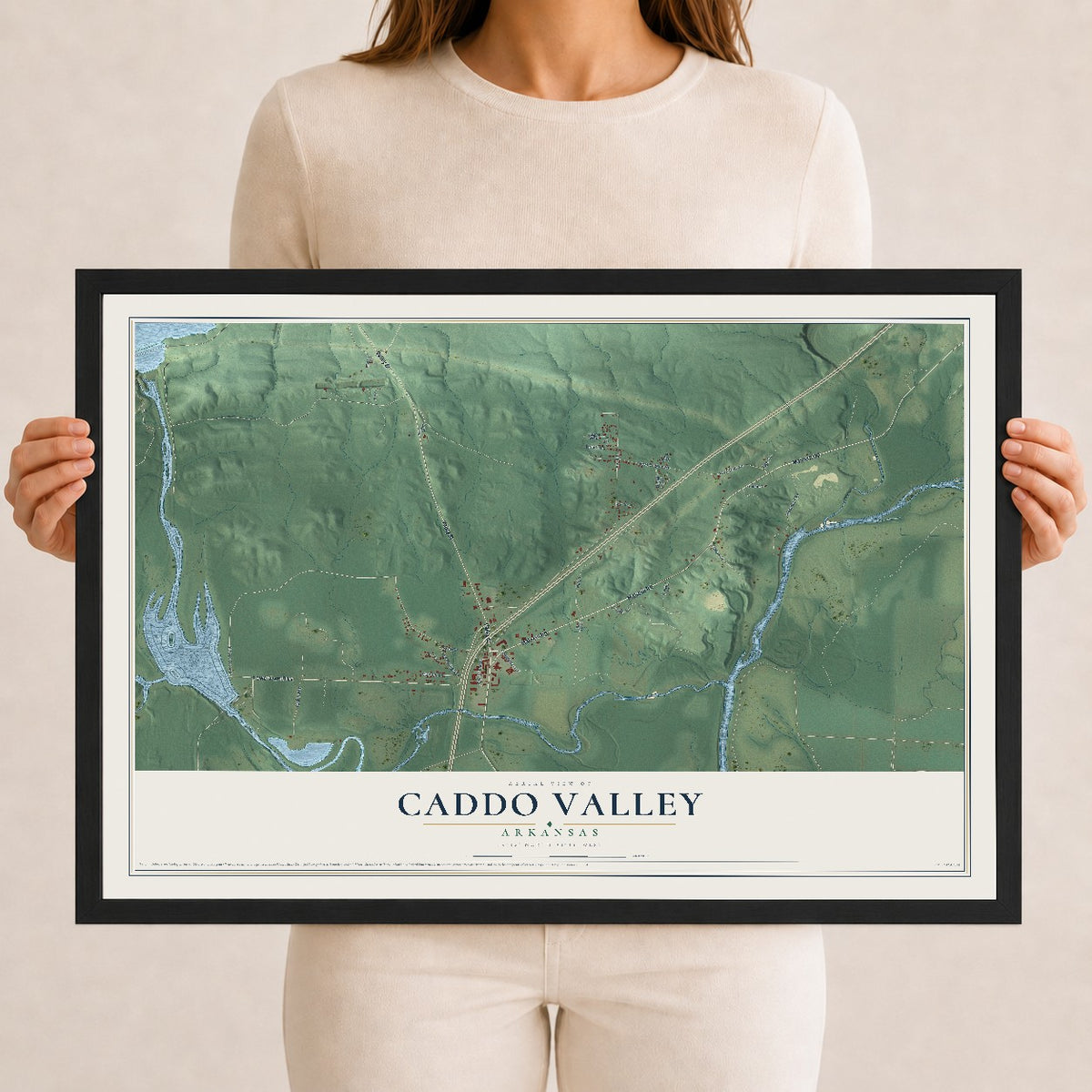 Map of Caddo Valley, Arkansas, 12 x 18 inch print in a black wood frame