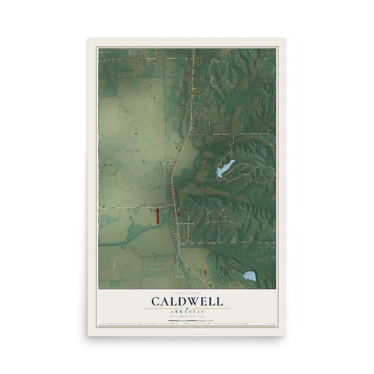 Map of Caldwell, Arkansas, 12 x 18 inch unframed archival matte print