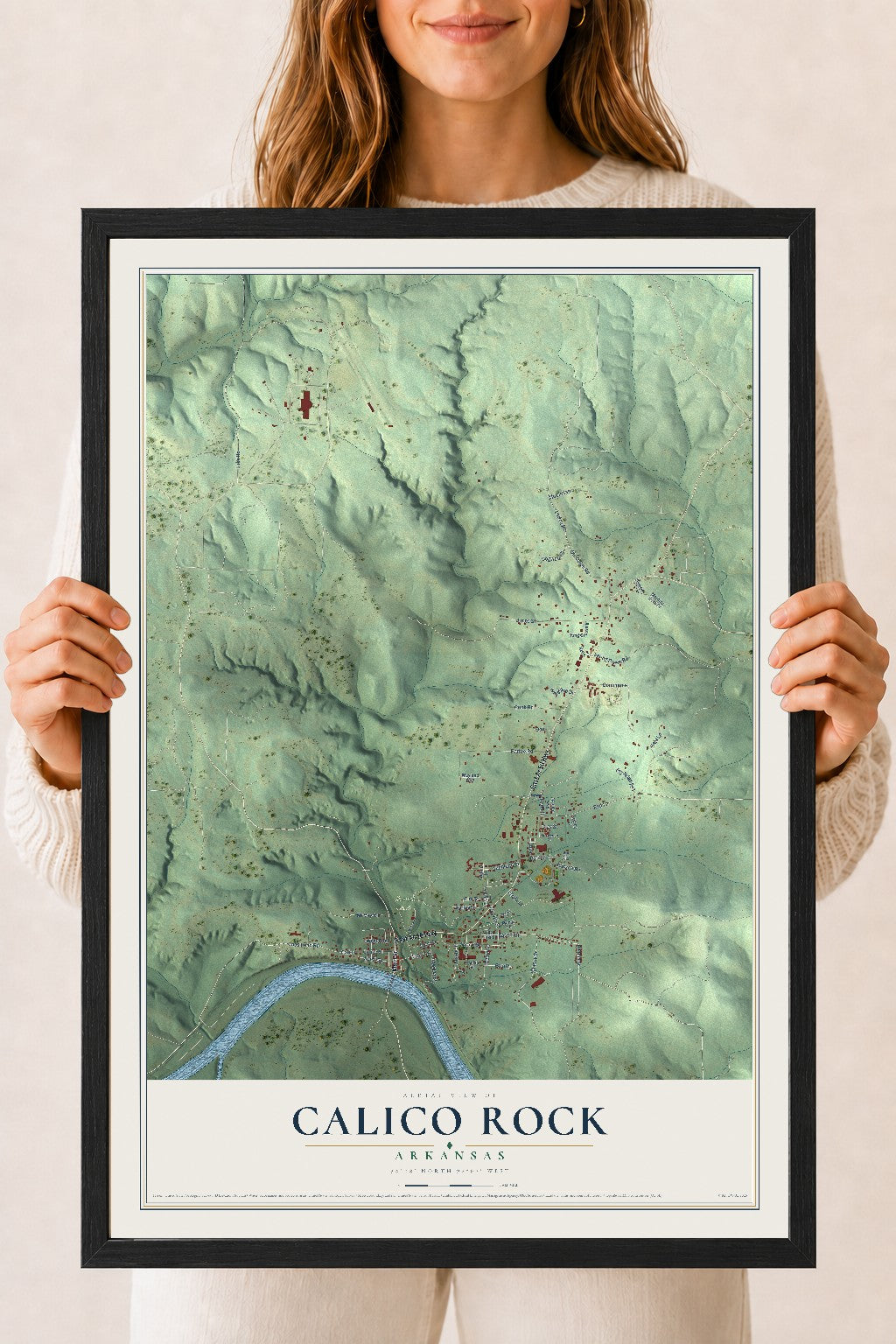 Map of Calico Rock, Arkansas, 18 x 24 inch print in a black wood frame