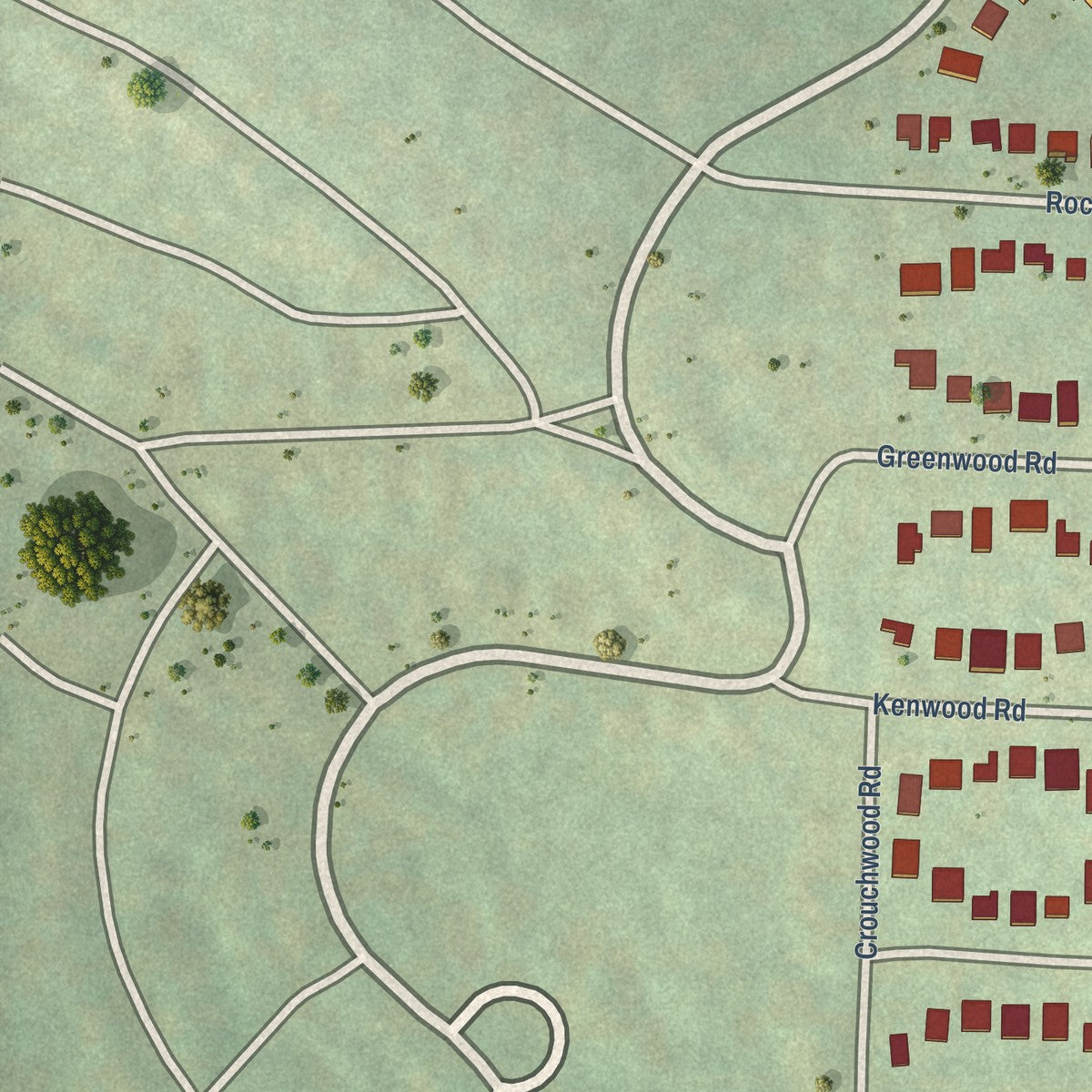 Second close-up of the map of Cammack Village, Arkansas print showing more streets and buildings